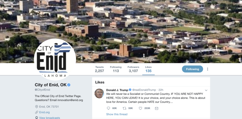 City of Enid's Twitter page accidentally likes Trump tweet